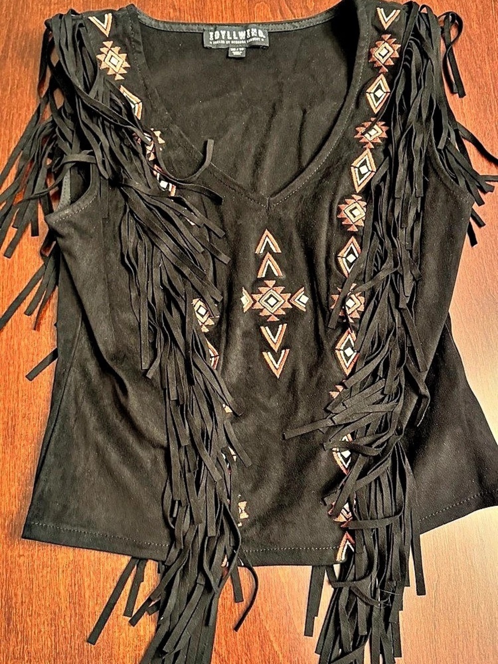 Black Fringe Geometric Tank Top Size XS Like New